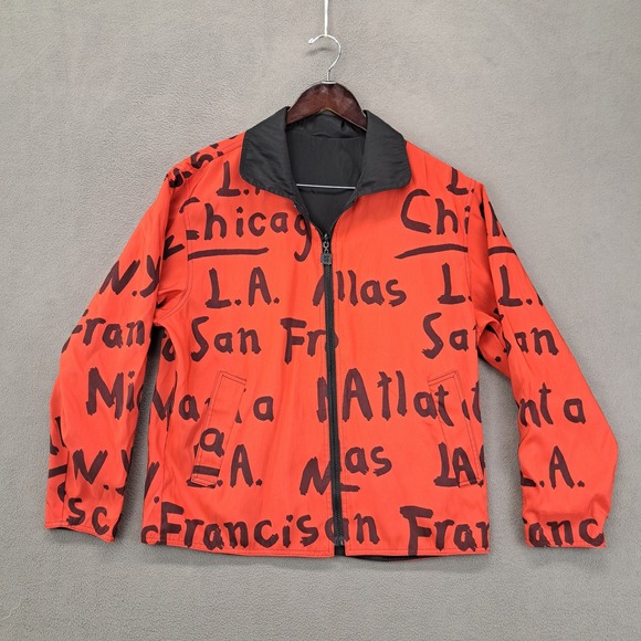 MYCRA PAC TOUR Reversible Jacket Red Black City Print Zip Up Windbreaker Top - Picture 2 of 13